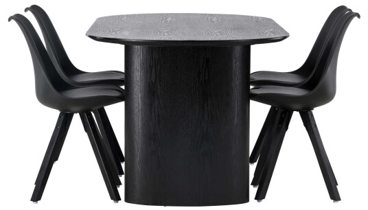 Venture Design Isolde & Zeno spisegruppe Svart/svart 4 stoler & bord 180 x 90 cm