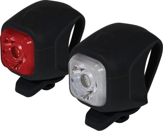 Sykkellykt Dresco LED Sykkellyktesett Oppladbar via USB 1 hvit + 1 rød LED 4 lysmodus svart