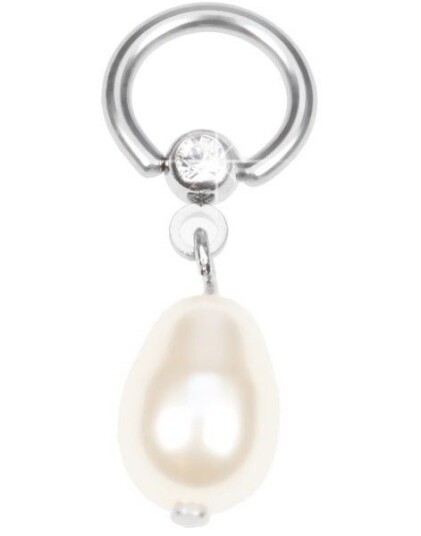 Utgått BCR Piercing med Klar Sten og Hengende Kremhvit Perle Strl 1.2 x 12 mm med 10 mm kule