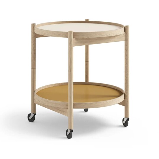 Brdr. Krüger Bølling Tray Table model 50 rullebord sunny, ubehandlet eikestativ