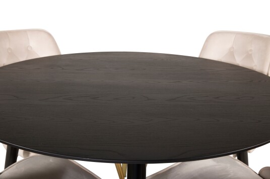 Venture Home Dipp Spisegruppe 115 cm Rund med 4 Velvet Stoler Beige