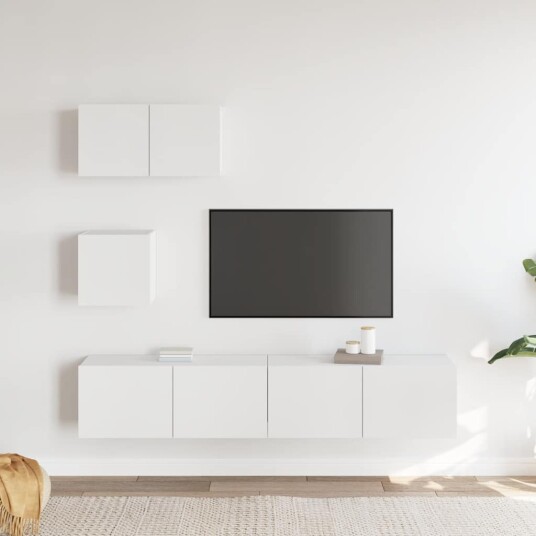 vidaXL TV-skapsett 4 deler hvit konstruert tre vidaXL TV-skapsett 4 deler hvit konstruert tre