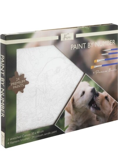Nassau Fine Art Paint by number malesett med lerret 30x40 cm Valper