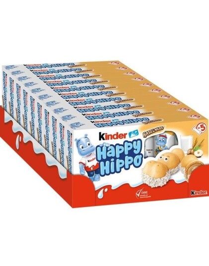 10 stk 5 pakninger Kinder Happy Hippo Hazelnut Kjeks   Hel Eske 1035 gram
