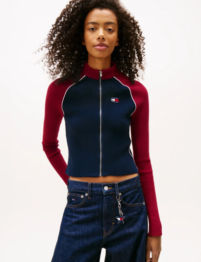 Tommy Jeans Tjw Colorblock Zip Thru Cardigan Navy M Tommy Jeans Tjw Colorblock Zip Thru Cardigan Navy M