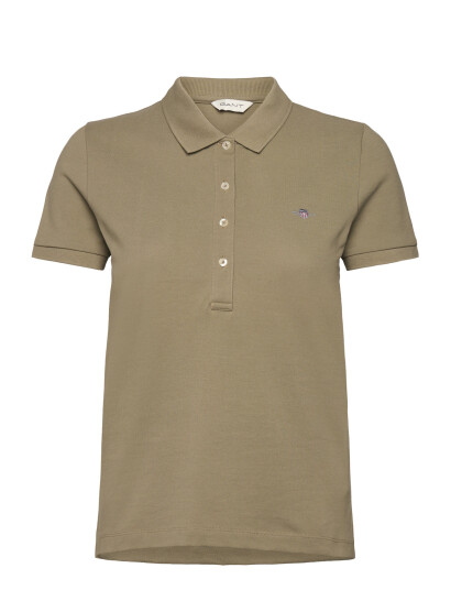 GANT Slim Sheild Cap Sleeve Pique Polo - Khaki green - S