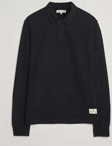 Merz b. Schwanen Relaxed Fit Vintage Cotton Rugby Shirt Black