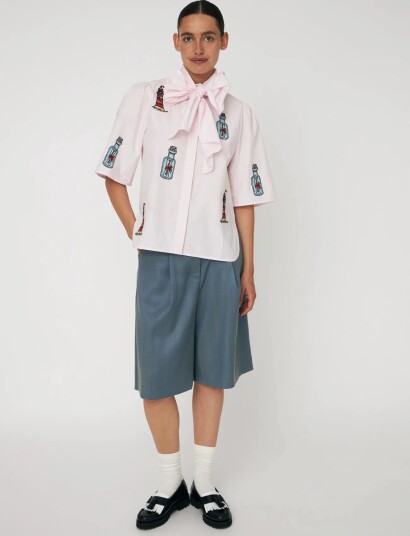 Stella Nova Embroidered Bow Shirt   Pink   34