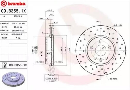 Bremseskive BREMBO 09.B355.1X