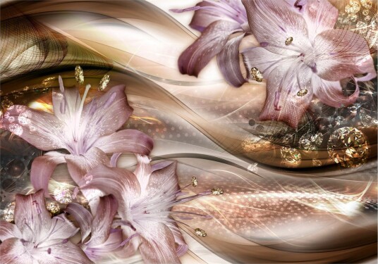 Fototapet Lilies On The Wave Brown 250x175 - Finnes i flere størrelser