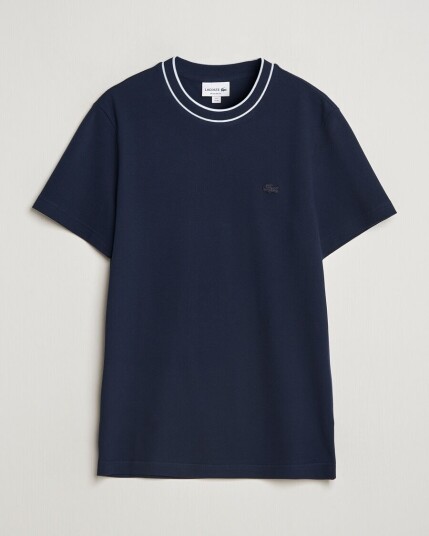Lacoste Contrast Rib Piqué T Shirt Navy Blue Lacoste Contrast Rib Piqué T Shirt Navy Blue