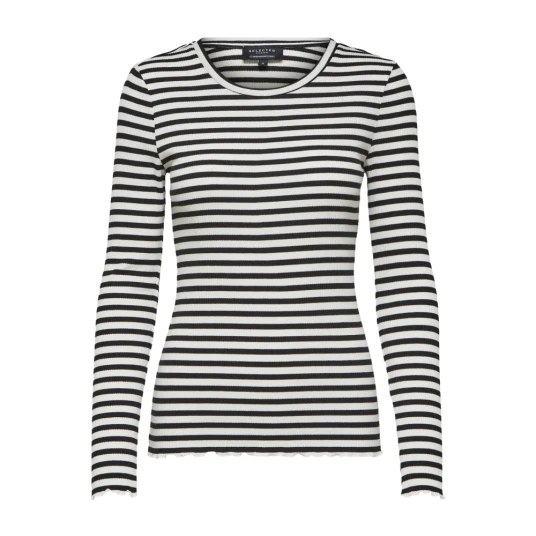 Selected Femme Anna Long Sleeve Crew Neck Tee Stripe Sort L