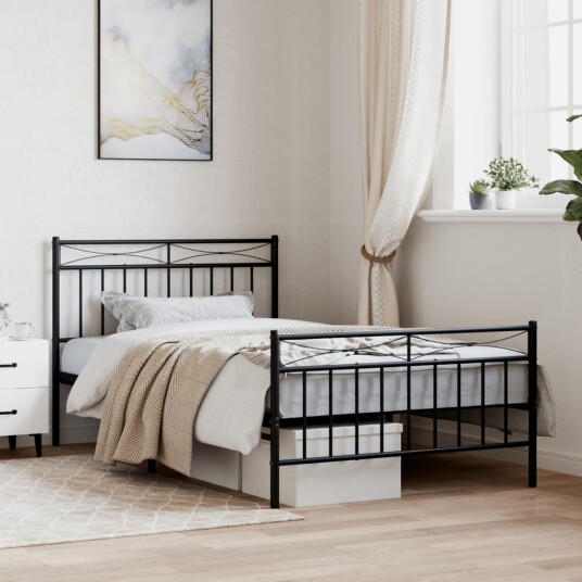 vidaXL Sengeramme i metall med hode- og fotgavl svart 100x200 cm 8721012210134