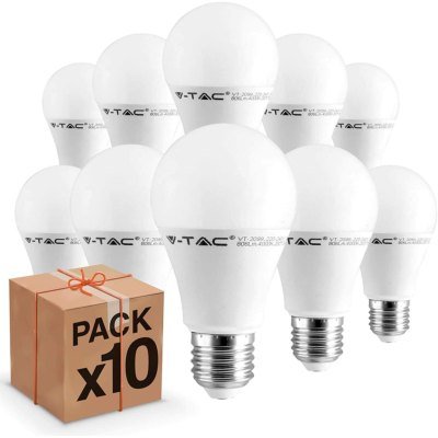 10 stk V-Tac 9W LED pære - E27, 200 grader - Dimbar : Ikke dimbar, Kulør : Varm