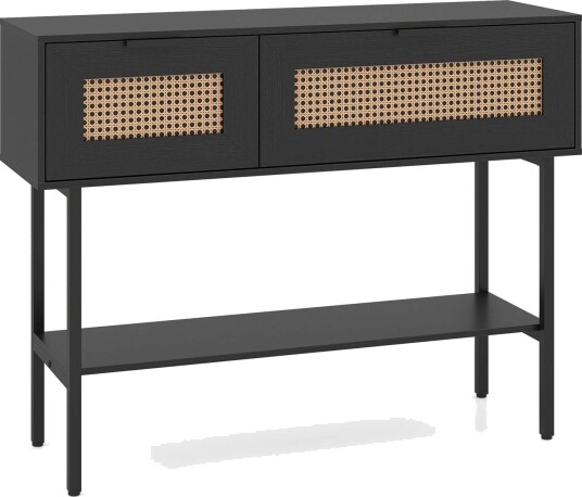 Svart bohemsk konsollbord med 2 hyller og rottingdesign