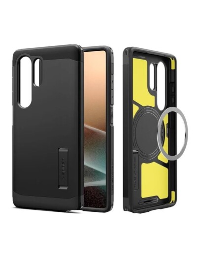 Spigen Tough Armor AI MagFit Deksel for Samsung Galaxy S25 Ultra - Svart, Magsafe-kompatibel