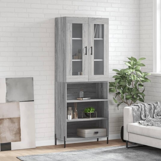 vidaXL Highboard grå sonoma 69,5x34x180 cm konstruert tre 8720845481575