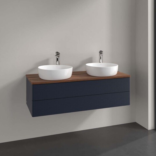 Villeroy & Boch  Antao Servantskap med 2 skuffer 120x50x36 cm m/lys Blå Matt/Valnøtt