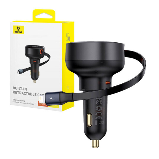 Baseus Car Charger Enjoyment Pro with lightning cable + USB-C 55W (black)