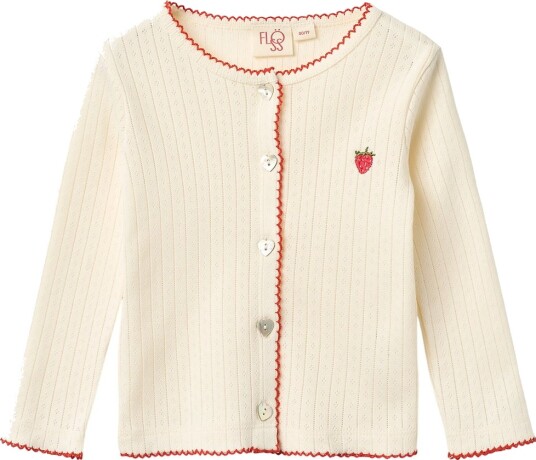 Flöss Cardigan Strikk Flora Pointelle Lett Cream Flöss 5 år 110 Cardigan Hvit