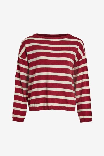 Vila Topp Viamanda L/S Boatneck Knit Rød