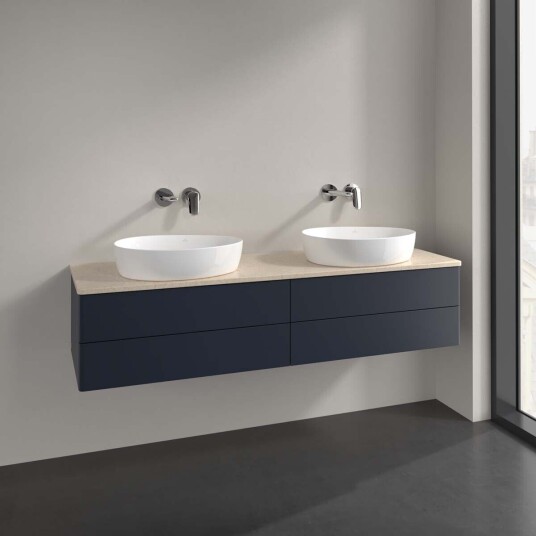 Villeroy & Boch  Antao Servantskap med 4 skuffer 160x50x36 cm u/lys Blå Matt/Crème