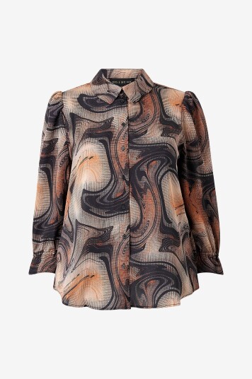 NO. 1 BY OX Skjorte w 3/4 Puff Sleeves Brun NO. 1 BY OX Skjorte w 3/4 Puff Sleeves Brun