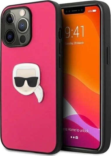 Karl Lagerfeld Leather Ikonik Karl"s Head Metal Case for iPhone 13 Pro / 13 6.1" Pink