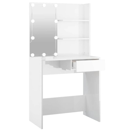 vidaXL Sminkebord med LED høyglans hvit 74,5x40x141 cm