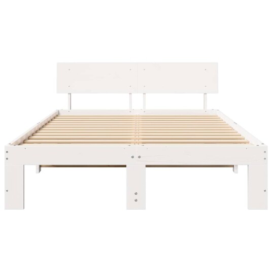  Sengestel med Hodegjerde Hvit 140x190 cm Solid Furu
