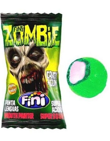 Fini Zombie Super Sour Bubblegum / Ekstra Surt Sukkertøy med Tyggegummi Kjerne