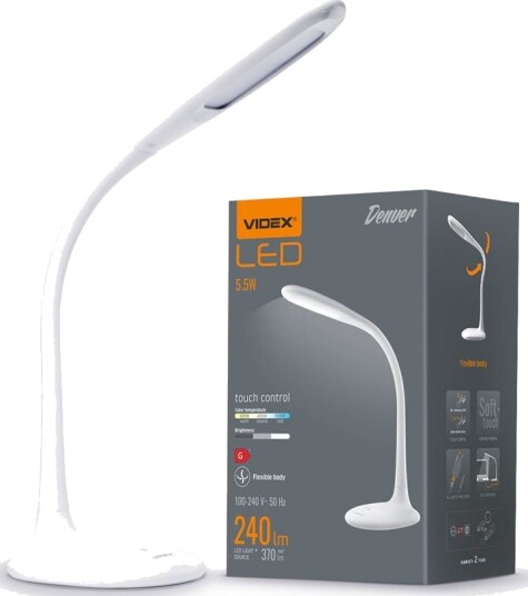 5,5W LED dimbar skrivebordslampe   Touch kontroll 4000K flicker free hvit   Dimbar : 3 trinns Kulør : Nøytral