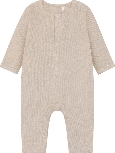 Blå Rompers Ls Melange Rib Beige 68