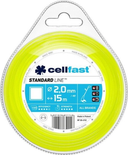 Trimmertråd Cellfast Standard firkantet til gresstrimmer 2,0 mm x 15 m