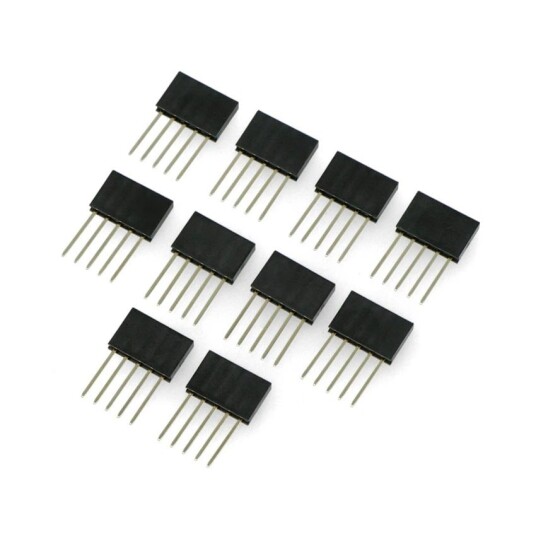Hunnkontakt 1x5 pin 2,54 mm raster lang vertikal – 10 stk