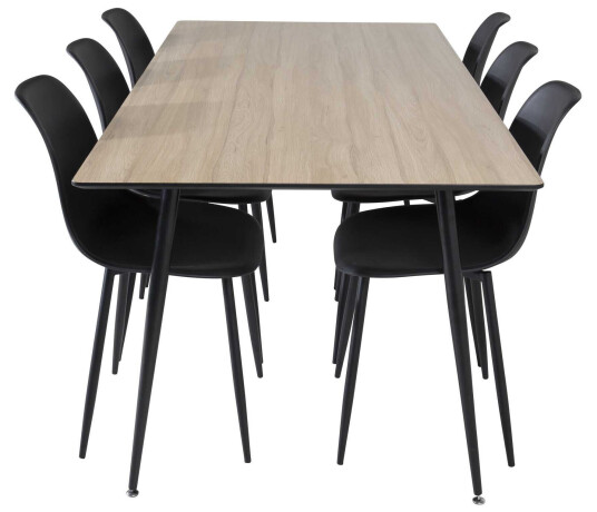 Venture Design Silar & Polar spisegruppe Natur/svart 6 st stoler & bord 180 x 90 cm