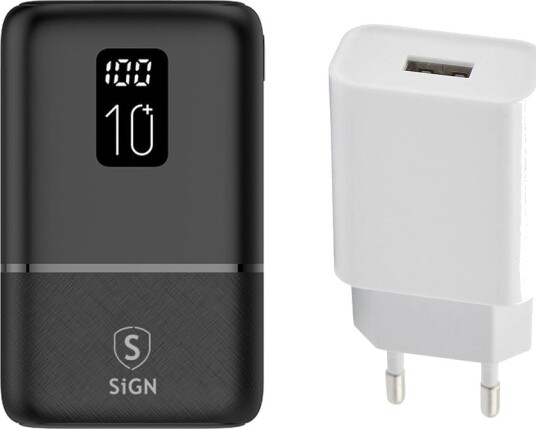 SiGN Mini QC Powerbank 10000mAh med vegglader 20W