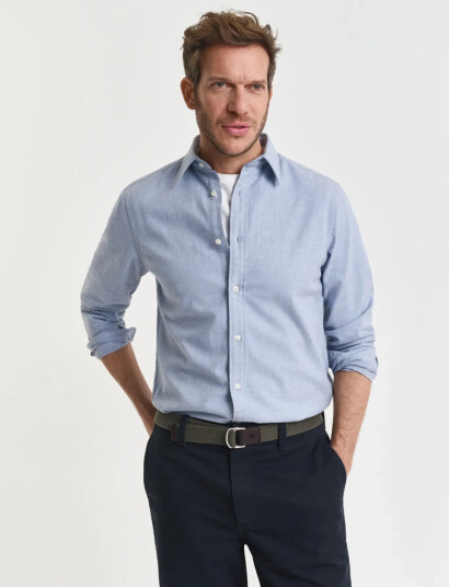GANT Reg Flannel Melange Shirt - Blue - M