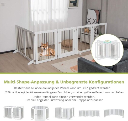 Northix Dog Gate Hundegjerde 6 Paneler Hvit 366X80 cm