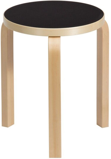 Artek - Pall 60 Klarlackade Ben/svart Linoleum Sits Krakker Alvar Aalto Svart Tre