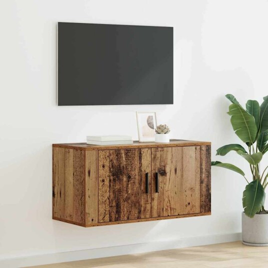 Vegghengt TV hylle Gammelt tre 80 x 34.5 x 40 cm Konstruert tre Vegghengt TV hylle Gammelt tre 80 x 34.5 x 40 cm Konstruert tre
