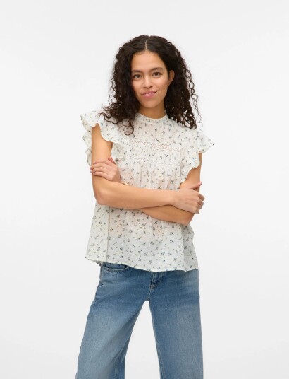 Vero Moda Vmtrine Sl Lace Top Wvn Noos White S