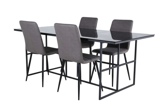 Venture Design Leif & Windu spisegruppe Grå/svart 4 stoler & bord 200 x 90 cm