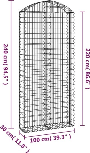 vidaXL Gabionkurv buet 100x30x220/240 cm galvanisert jern