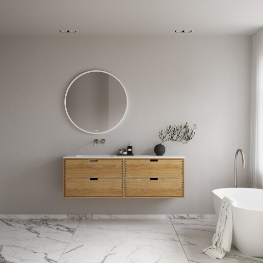CPH Tapwork Soft 160L   MKII skap i naturlig eik inkludert matt hvit SolidTec vask