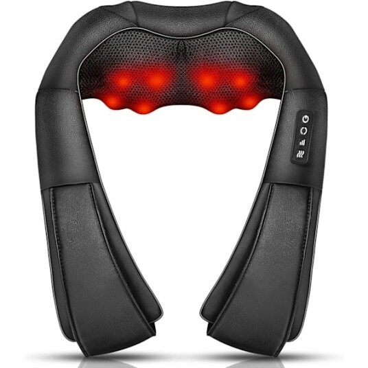 Nakkemassasje dypvevsmassasje med 3D knading bærbar med varme Shiatsu massasje for nakke rygg skulder osv. Svart