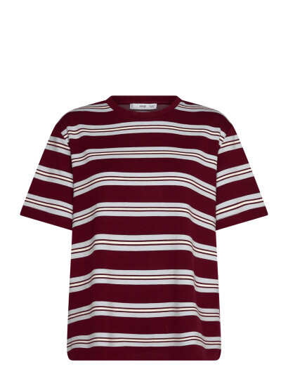 Mango Striped Short-Sleeved T-Shirt - Burgundy - S