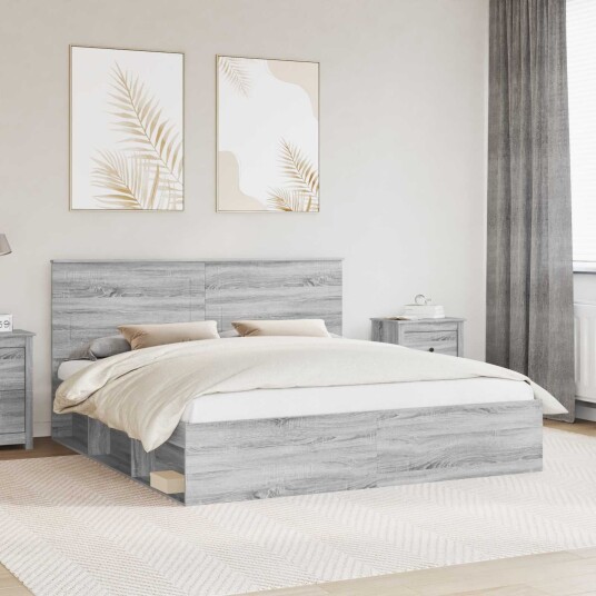 Sengestamme med hodegjerde Grå Sonoma 200 x 200 cm Massiv furu Sengestamme med hodegjerde Grå Sonoma 200 x 200 cm Massiv furu