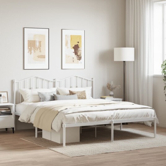 vidaXL Sengeramme i metall med hodegavl hvit 183x213 cm 8721012211520