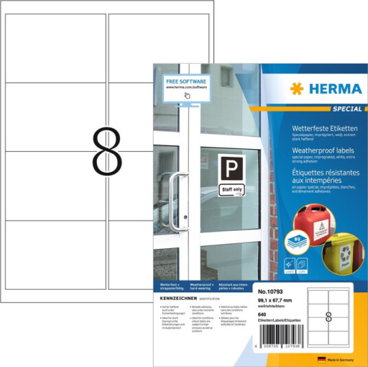 Herma 10793 Hvit Rektangel 99.1 X 67.7 Mm Universell Papir Laser/Blekkskriver